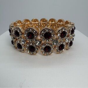 Elegant Gold and Red And Clear Crystal Stretch Bracelet